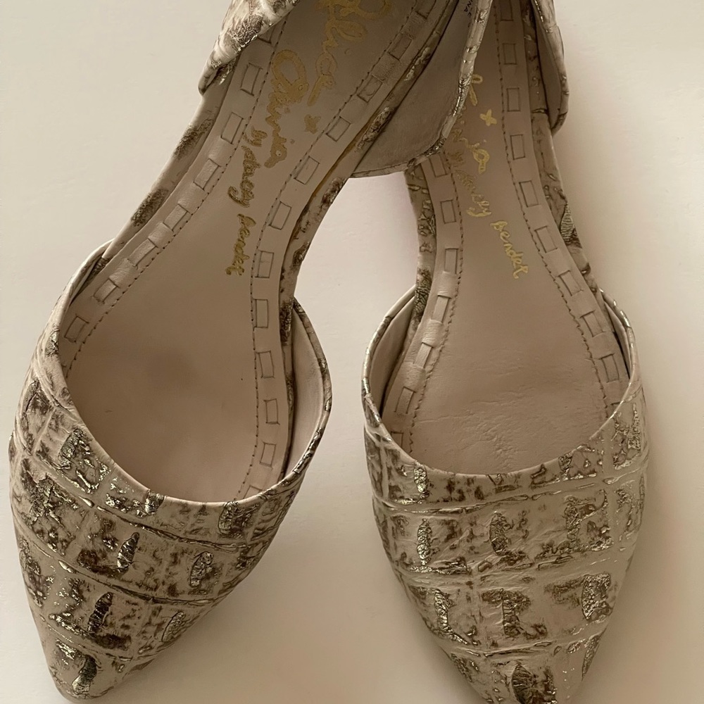 Alice + Olivia Hillary Metallic Crocodile-Embossed d'Orsay Flat